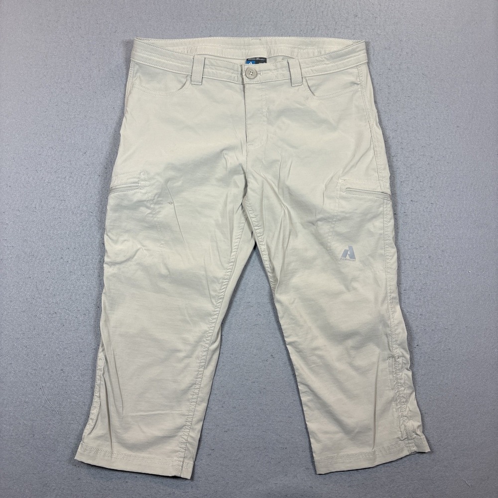 Eddie Bauer First Ascent Pant Women 10 Beige Cropped Straight Utility Hiking